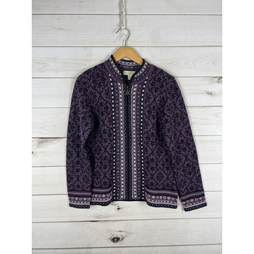 Appleseed's Sweater Womens Small Fair Isle Zip Knit Wool Blend Floral Pullover